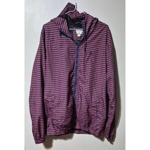 Volcom Forwarder Jacket Mens Large Red Blue Striped Hooded Windbreaker A1531302